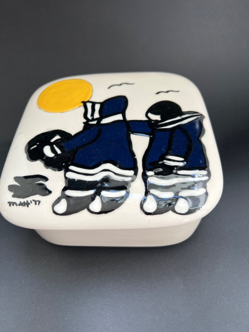 Trinket Dish Hand Painted Marni Hartnell #10 The Christening Square Inuit VTG